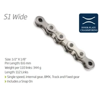 KMC S1 Wide Chain - Single Speed-1/2 x 1/8 - 112L - Silver - (Chrome Look) - w/Connect Link