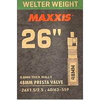 Maxxis Welter Weight Bicyle Inner Tube 26 x 1.50/2.50 Presta 48mm