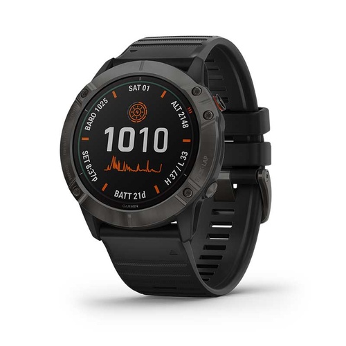 Garmin Fenix 6X Pro Solar Titanium Carbon Gray DLC with Black Band